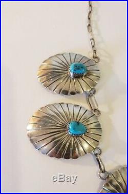 Stunning Vintage Native American Sterling Silver Turquoise Concho Necklace