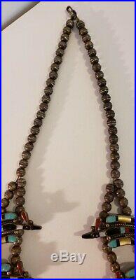 Stunning Vintage Zuni Native American Sterling Silver Squash Blossom Necklace