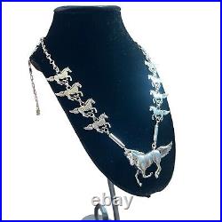 Super Intricate Vintage Native American Navajo Sterling Silver Horse Necklace