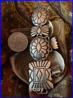 Superb Vintage Native American Navajo Jeanette Dale 8-link Concho Ss Bracelet