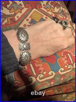 Superb Vintage Native American Navajo Jeanette Dale 8-link Concho Ss Bracelet