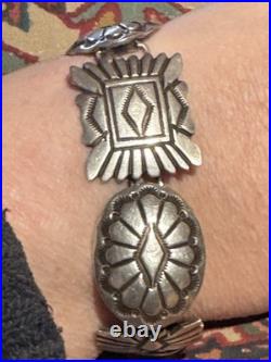 Superb Vintage Native American Navajo Jeanette Dale 8-link Concho Ss Bracelet