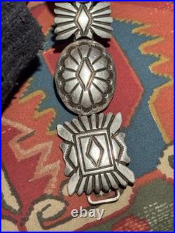 Superb Vintage Native American Navajo Jeanette Dale 8-link Concho Ss Bracelet