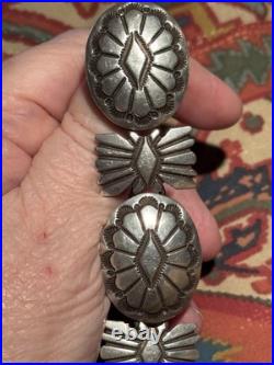 Superb Vintage Native American Navajo Jeanette Dale 8-link Concho Ss Bracelet
