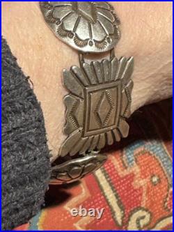 Superb Vintage Native American Navajo Jeanette Dale 8-link Concho Ss Bracelet