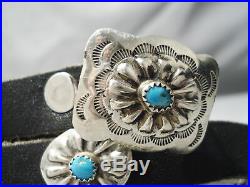 Superb Vintage Navajo Hand Wrought Sterling Silver Turquoise Concho Belt