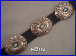 Superior Vintage Navajo Hand Wrought Silver Turquoise Concho Belt Old