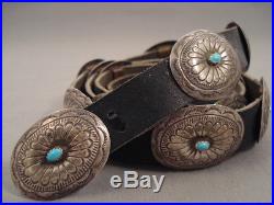Superior Vintage Navajo Hand Wrought Silver Turquoise Concho Belt Old