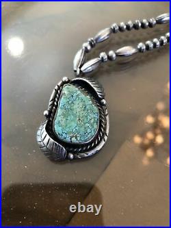 Sweet! Vintage Navajo Southwestern Sterling Silver & Turquoise Pendant Necklace