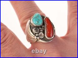 Sz11.5 Vintage Native American Sterling/turquoise and coral men's ring