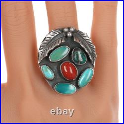 Sz6 Vintage Native American silver turquoise, coral xmassy ring