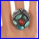 Sz6 Vintage Native American silver turquoise, coral xmassy ring