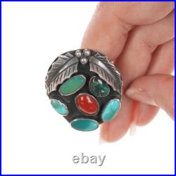 Sz6 Vintage Native American silver turquoise, coral xmassy ring