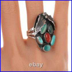 Sz6 Vintage Native American silver turquoise, coral xmassy ring