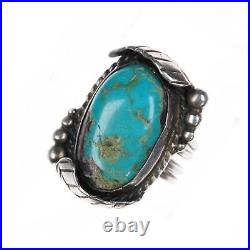 Sz8 vintage Native American Sterling turquoise feathers ring