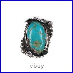 Sz8 vintage Native American Sterling turquoise feathers ring