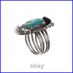 Sz8 vintage Native American Sterling turquoise feathers ring