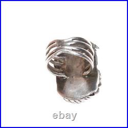 Sz8 vintage Native American Sterling turquoise feathers ring