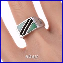 Sz9.5 Vintage Native American Sterling channel inlay turquoise ring