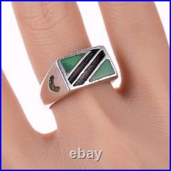 Sz9.5 Vintage Native American Sterling channel inlay turquoise ring
