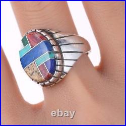 Sz9.5 Vintage Native American sterling Channel inlay ring