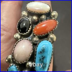 T. Benally, Navajo, VTG, Sterling Silver Ring with Multicolor Stones. Size 8.25