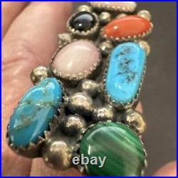 T. Benally, Navajo, VTG, Sterling Silver Ring with Multicolor Stones. Size 8.25