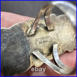 T. Benally, Navajo, VTG, Sterling Silver Ring with Multicolor Stones. Size 8.25