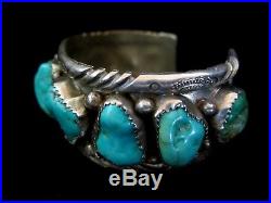 Thick CUFF Old Pawn Vintage Navajo Chunky Turquoise & Sterling Silver Bracelet
