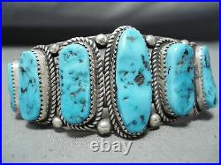 Tremendous Vintage Navajo Sleeping Beauty Turquoise Sterling Silver Bracelet Old