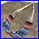 Turquoise & Coral Navajo Liquid Sterling Silver 5 Strands Bracelet 7 13608