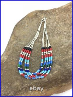 Turquoise & Coral Navajo Liquid Sterling Silver 5 Strands Bracelet 7 13608