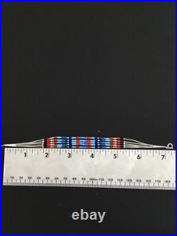 Turquoise & Coral Navajo Liquid Sterling Silver 5 Strands Bracelet 7 13608
