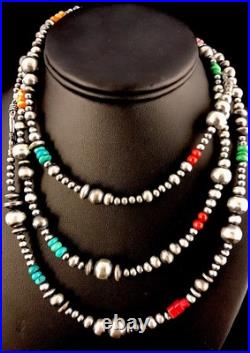 Turquoise Coral Spiny Oyster Sterling Silver Beads Bead Necklace 92818