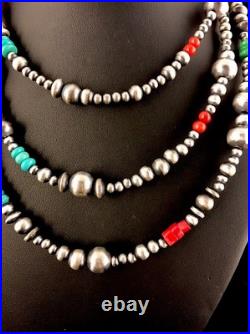 Turquoise Coral Spiny Oyster Sterling Silver Beads Bead Necklace 92818