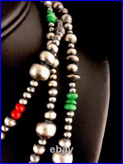 Turquoise Coral Spiny Oyster Sterling Silver Beads Bead Necklace 92818