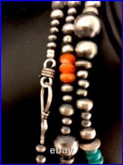 Turquoise Coral Spiny Oyster Sterling Silver Beads Bead Necklace 92818