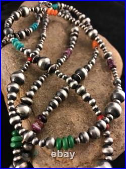 Turquoise Coral Spiny Oyster Sterling Silver Beads Bead Necklace 92818