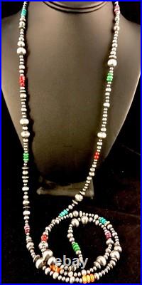 Turquoise Coral Spiny Oyster Sterling Silver Beads Bead Necklace 92818