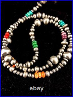 Turquoise Coral Spiny Oyster Sterling Silver Beads Bead Necklace 92818