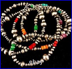 Turquoise Coral Spiny Oyster Sterling Silver Beads Bead Necklace 92818