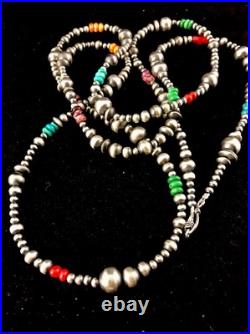 Turquoise Coral Spiny Oyster Sterling Silver Beads Bead Necklace 92818