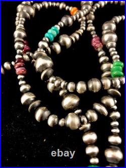 Turquoise Coral Spiny Oyster Sterling Silver Beads Bead Necklace 92818