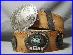 Unforgettable Vintage Navajo Turquoise Sterling Silver Concho Belt Old