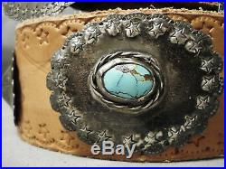 Unforgettable Vintage Navajo Turquoise Sterling Silver Concho Belt Old