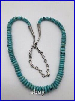 Unique Vintage Native American Sterling Silver Tumbled Turquoise Necklace