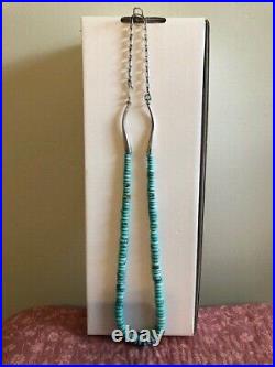 Unique Vintage Native American Sterling Silver Tumbled Turquoise Necklace