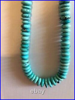 Unique Vintage Native American Sterling Silver Tumbled Turquoise Necklace