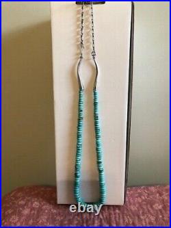 Unique Vintage Native American Sterling Silver Tumbled Turquoise Necklace