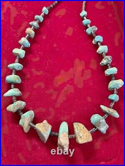 Unisex Vintage Native American Raw Genuine Large Turquoise Nugget Strand
